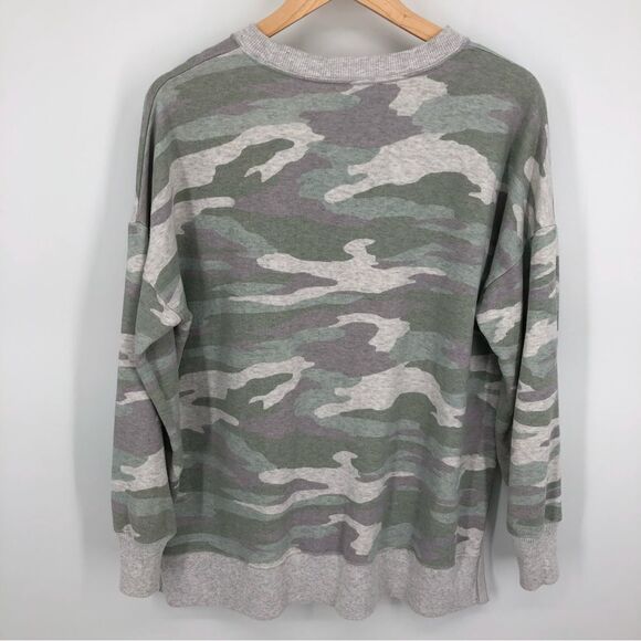 Aerie Camo Sweatshirt Womens Medium Gray Green Side Slits Oversized Souchy Rib - Picture 4 of 10